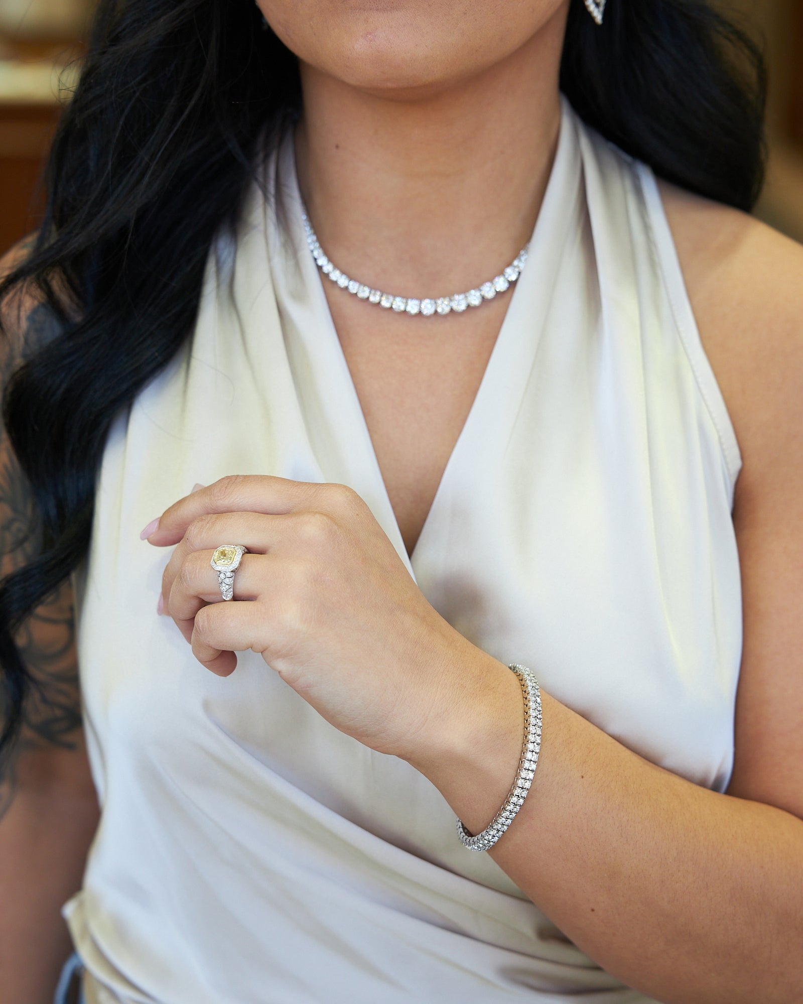 14K White Gold Double Row 6.00 cttw Diamond Bracelet