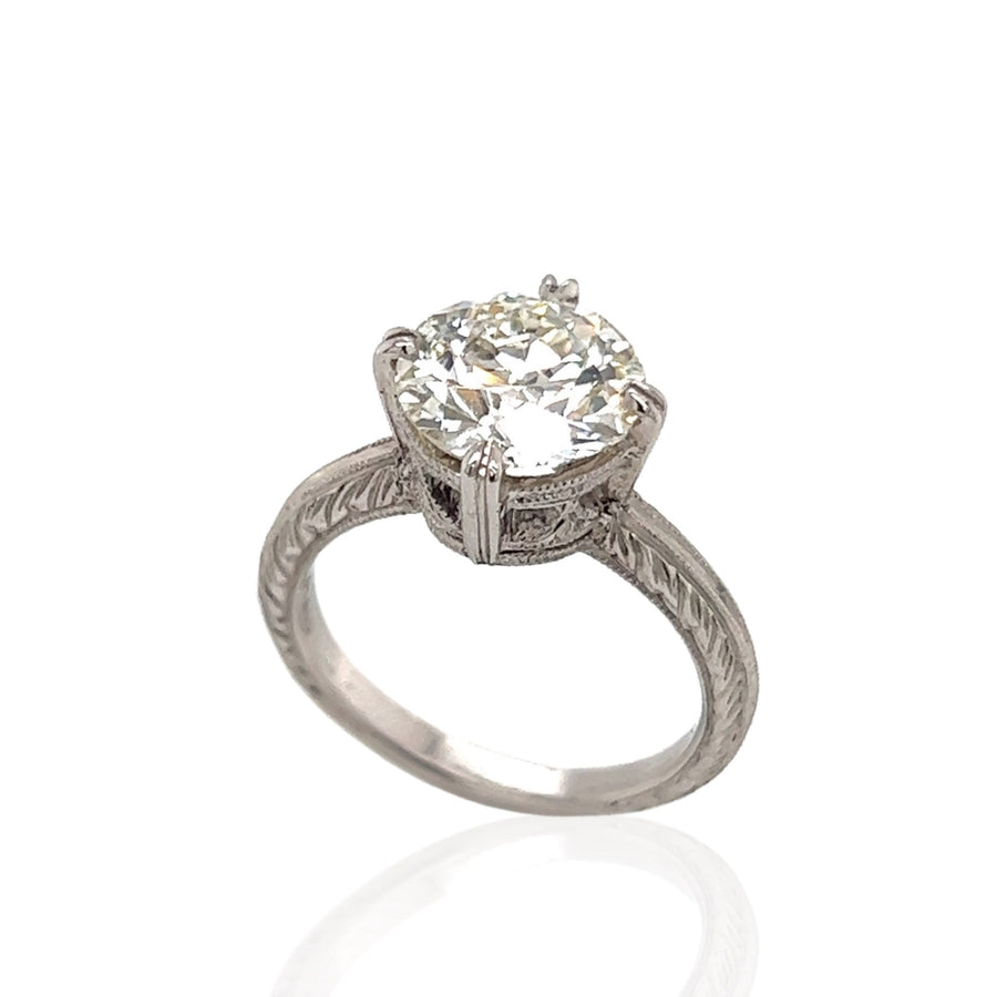 Platinum Floral Engraved Ring with 2.31ct Old European Cut Diamond