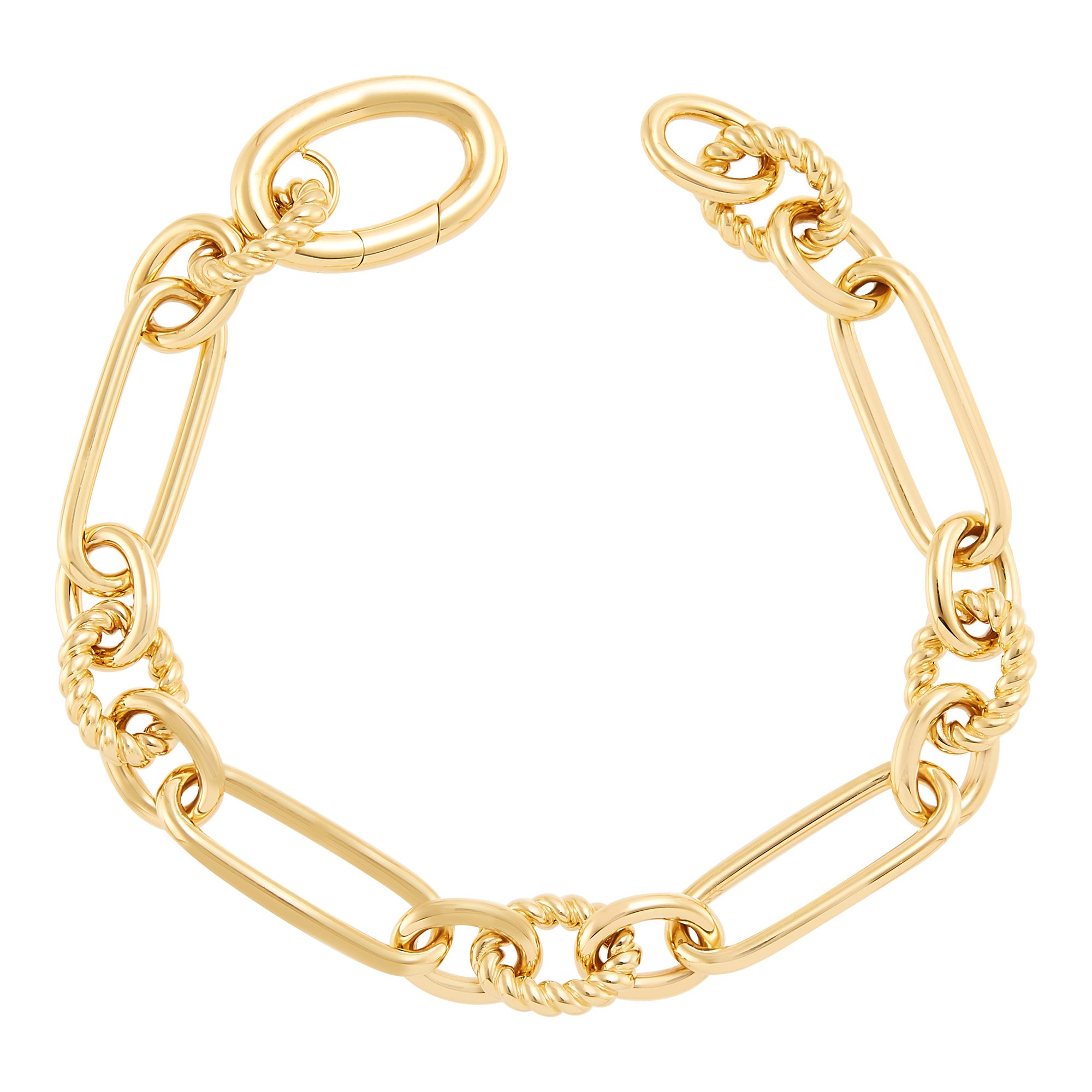 Oval & Paperclip Link Bracelet in 14K Yellow Gold, 7"