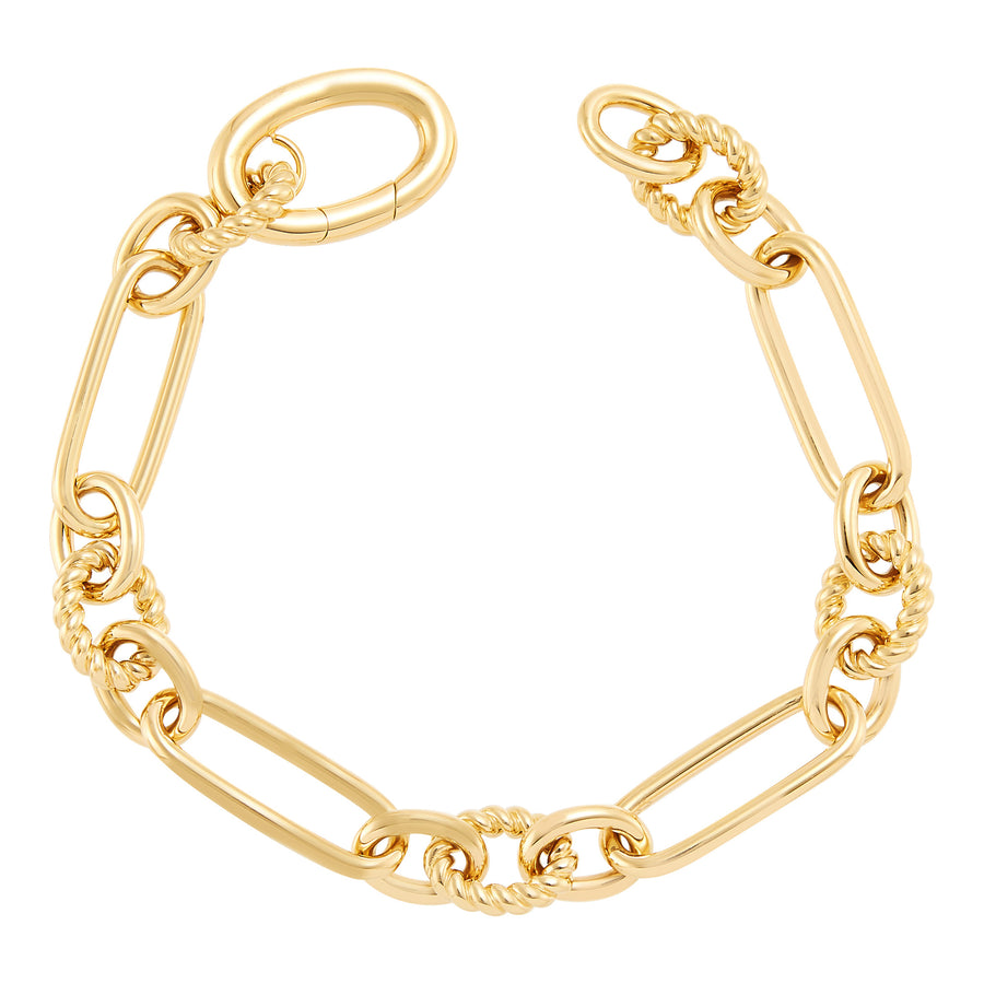 Oval & Paperclip Link Bracelet in 14K Yellow Gold, 7"