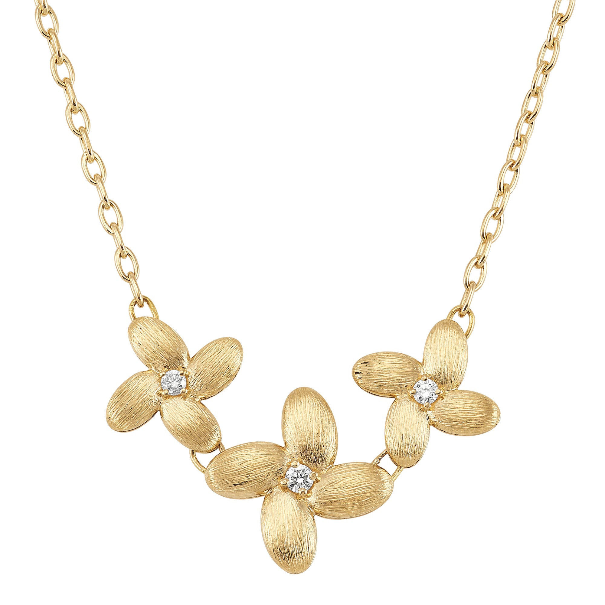 Triple Flower Diamond Necklace in 14K Yellow Gold