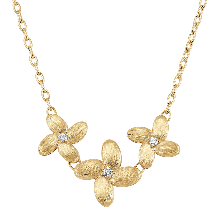 Triple Flower Diamond Necklace in 14K Yellow Gold