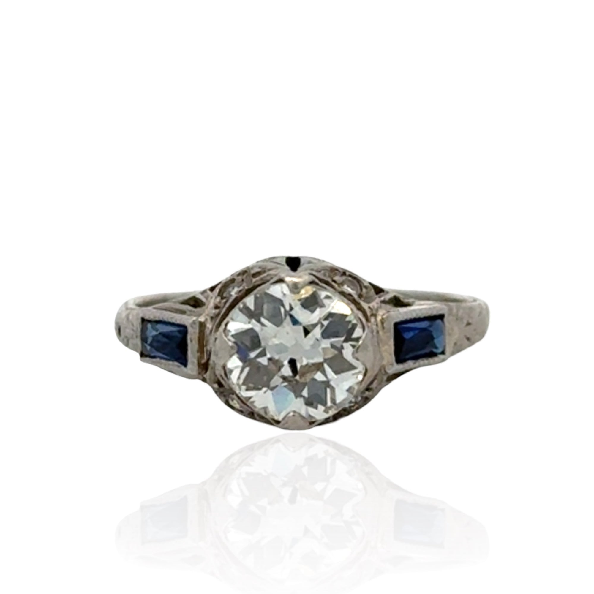 Platinum Diamond and Sapphire Engagement Ring