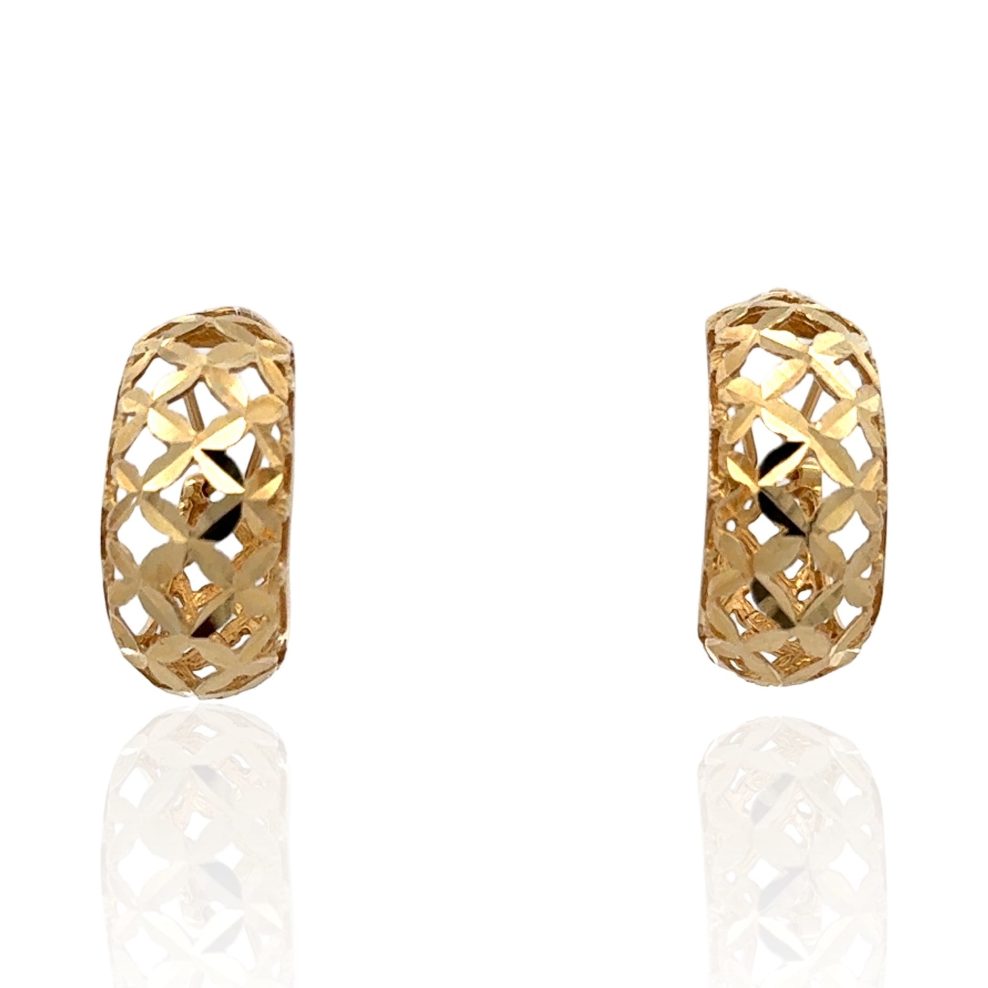 14 Karat Yellow Gold Diamond Cut Hoop Earrings