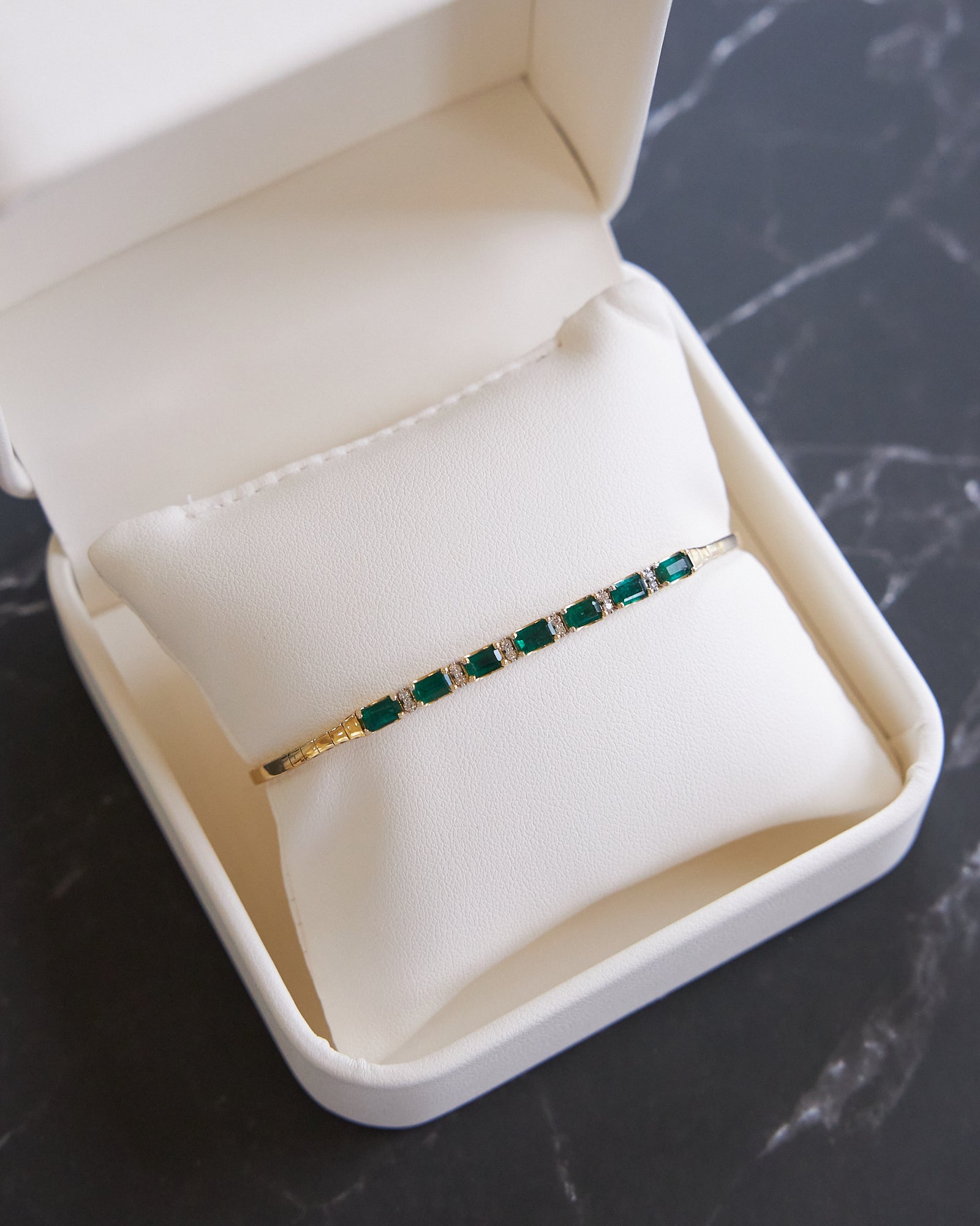 Emerald & Diamond Flexible Bangle Bracelet in 14K Yellow Gold, 1.94ctw