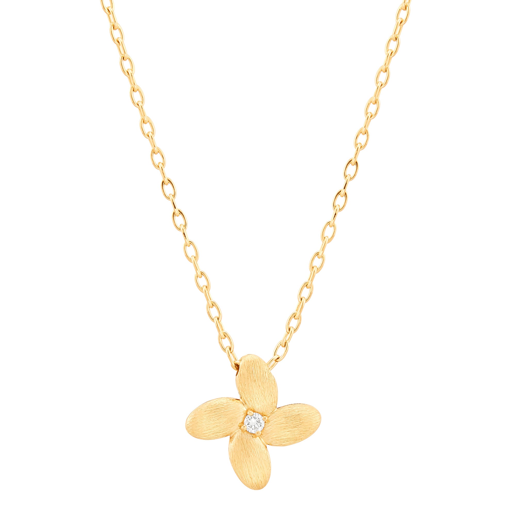 14Kt Yellow Gold Diamond Flower Necklace
