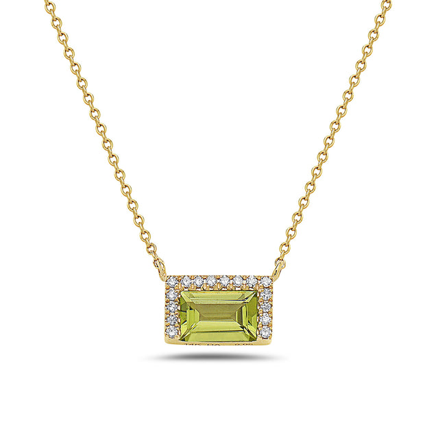 14 Karat Yellow Gold Peridot and Diamond Necklace