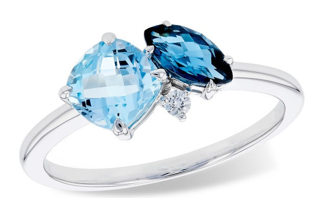 14 Karat White Gold Swiss and London Blue Topaz Ring