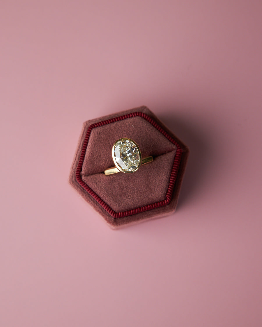 Handmade Oval Diamond Bezel Ring in 18K Yellow Gold, 4.01ct