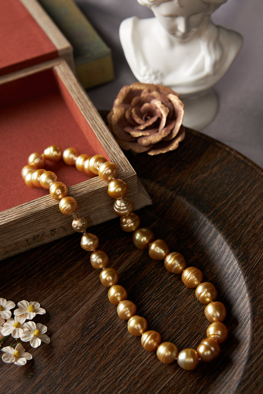 14 Karat Yellow Gold and Golden Pearl Necklace