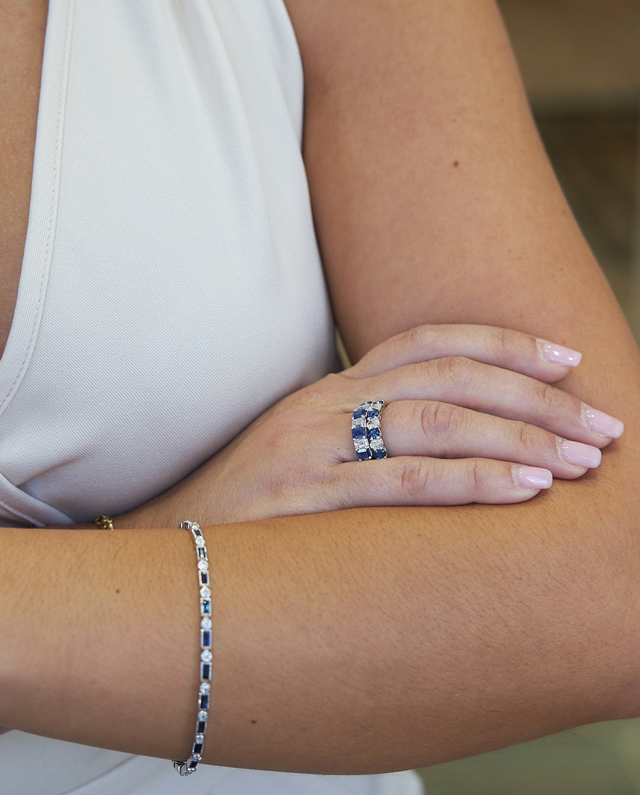 14 Karat White Gold Diamond and Sapphire Bracelet