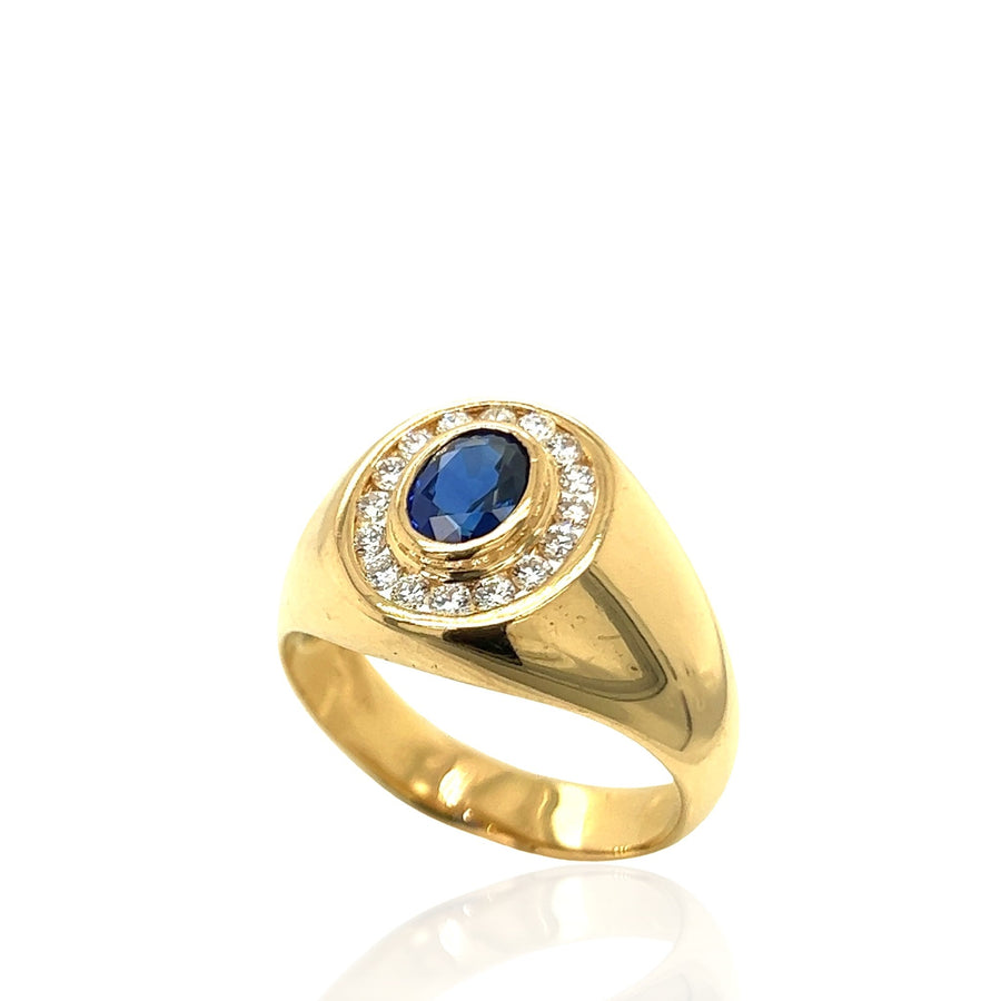Vintage Sapphire & Diamond Gentleman’s Ring in 18K Yellow Gold, 1.73ctw