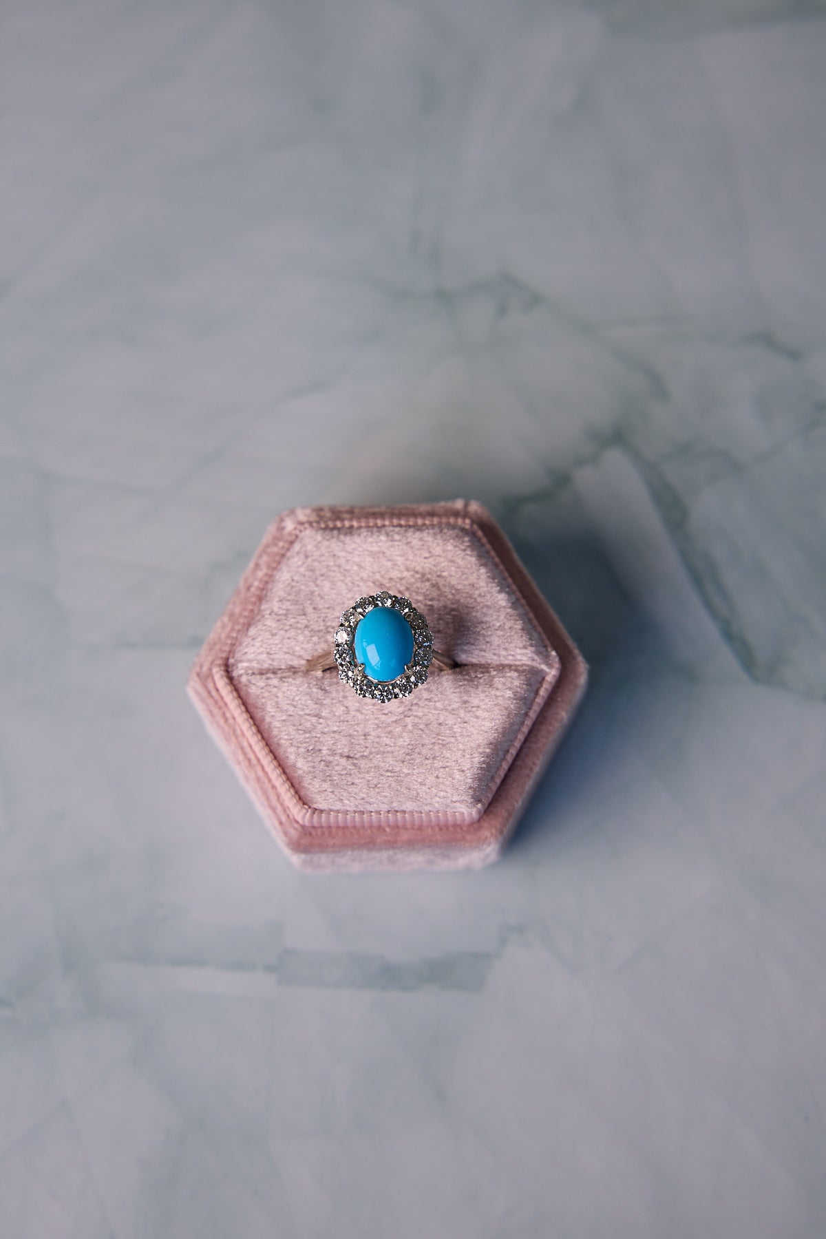 14 Karat White Gold Turquoise Diamond Ring