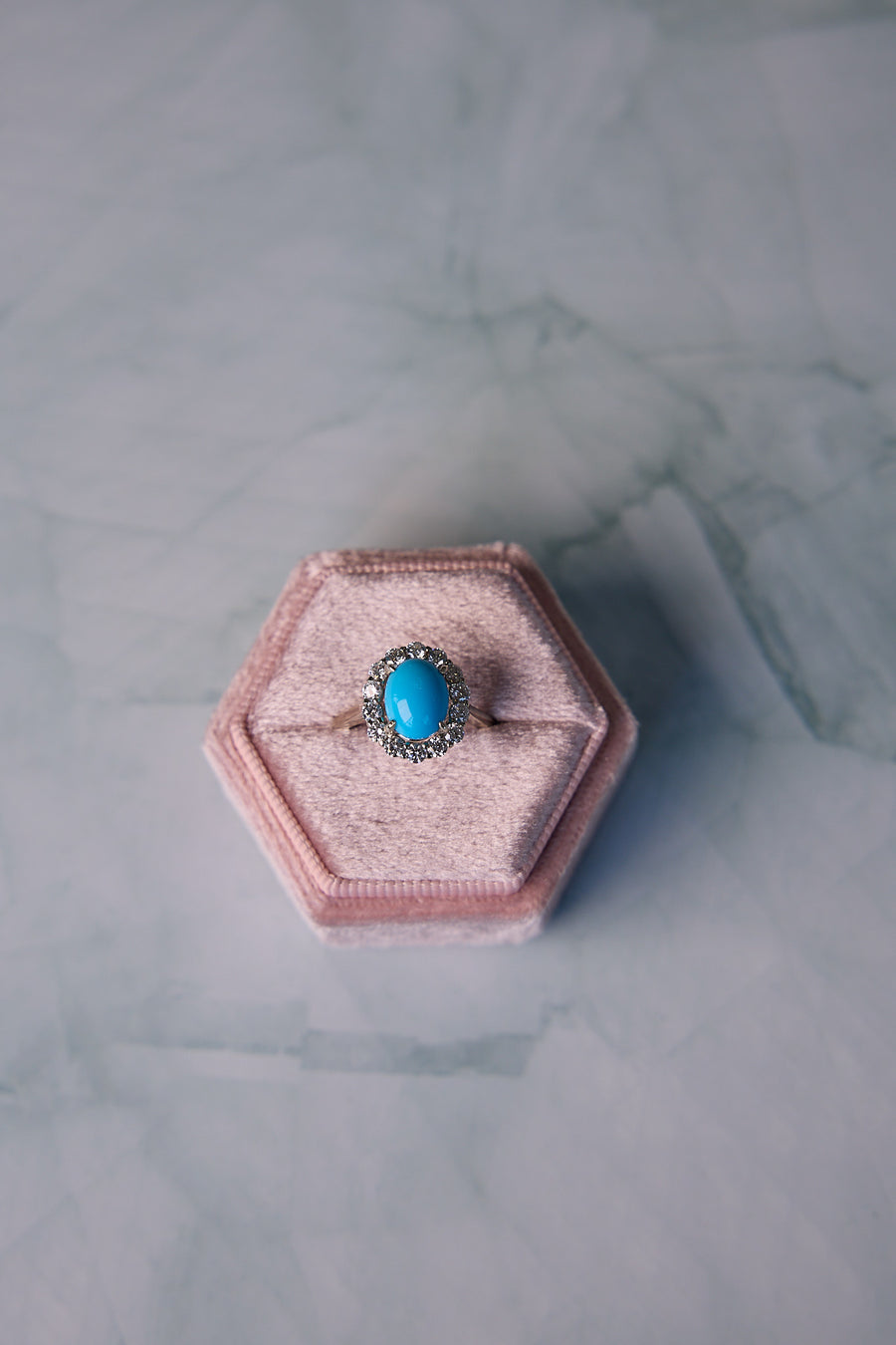 14 Karat White Gold Turquoise Diamond Ring