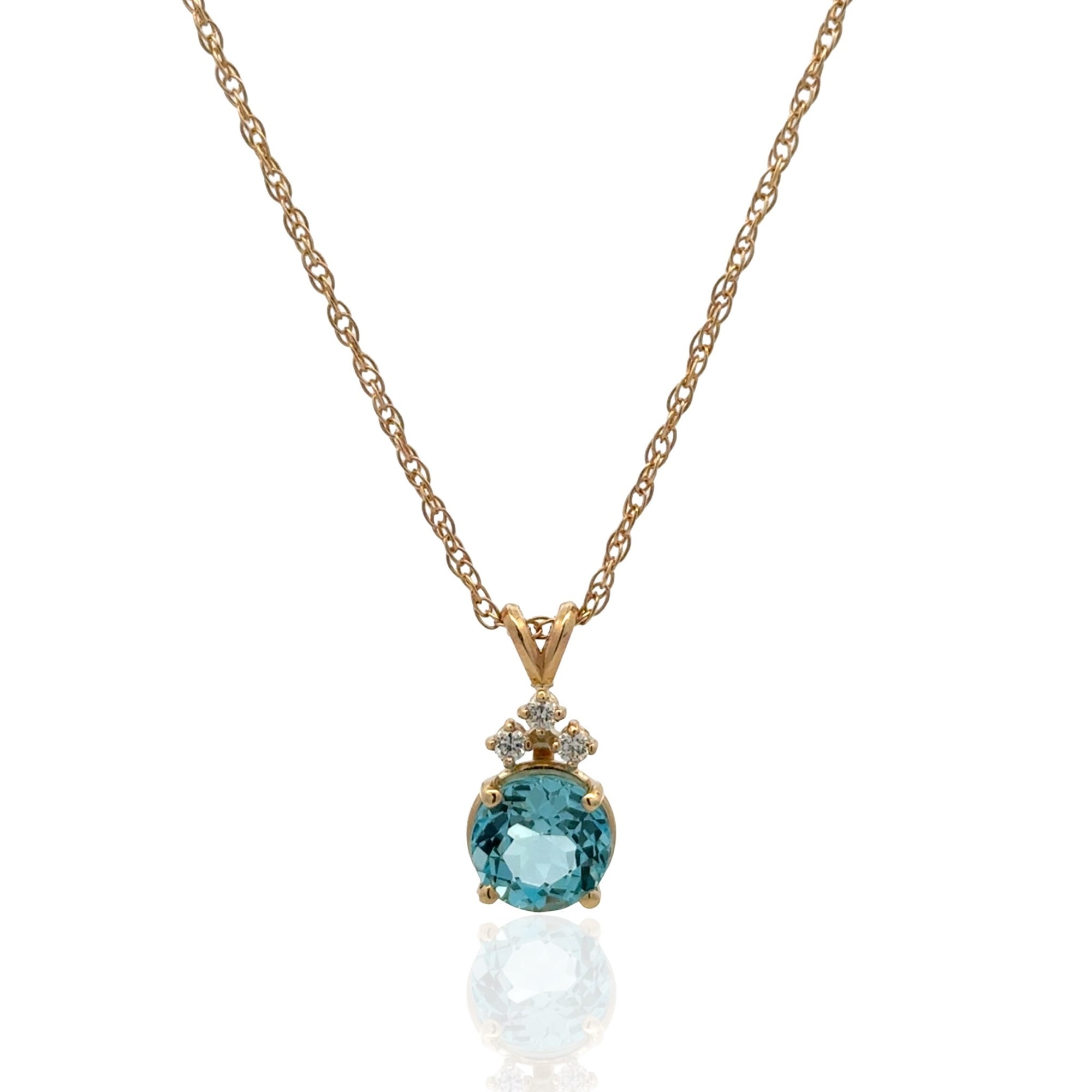 14 Karat Yellow Gold Blue Topaz Necklace