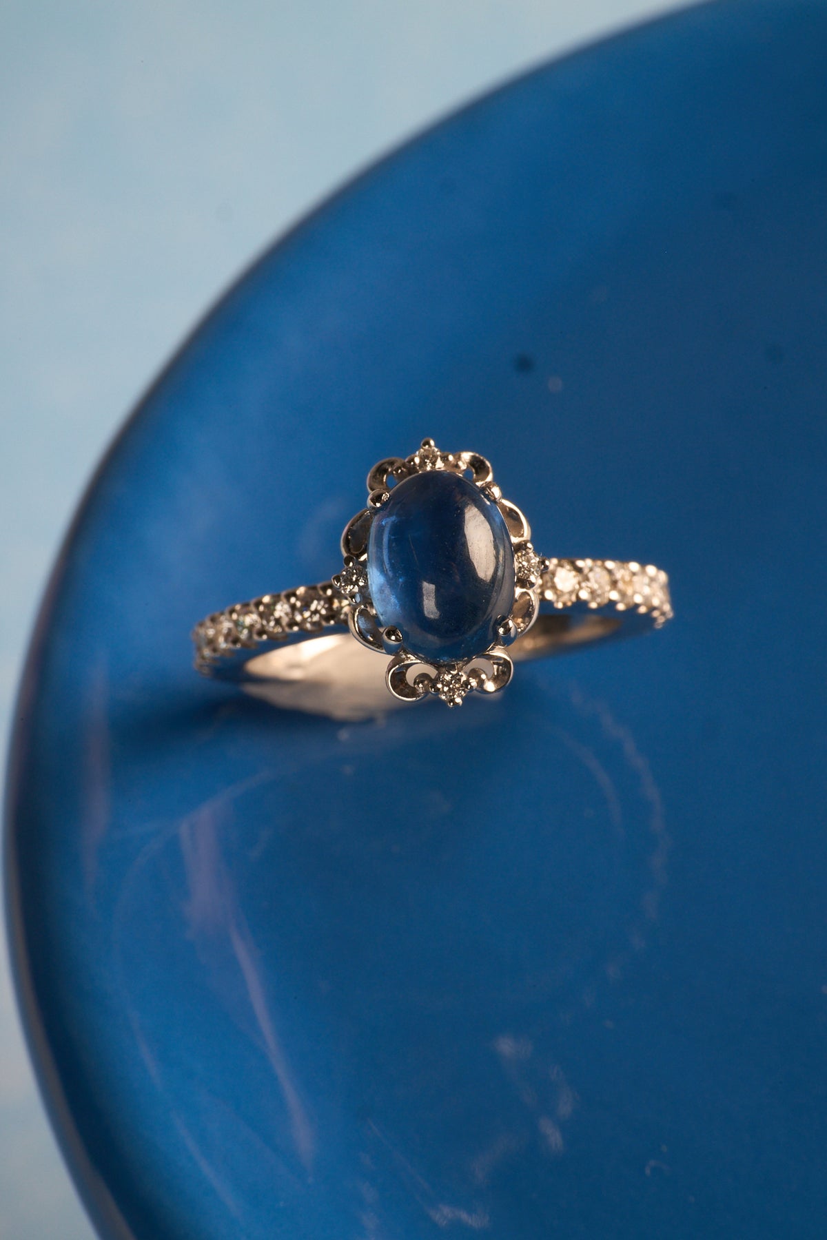 14 Karat White Gold Sapphire and Diamond Ring