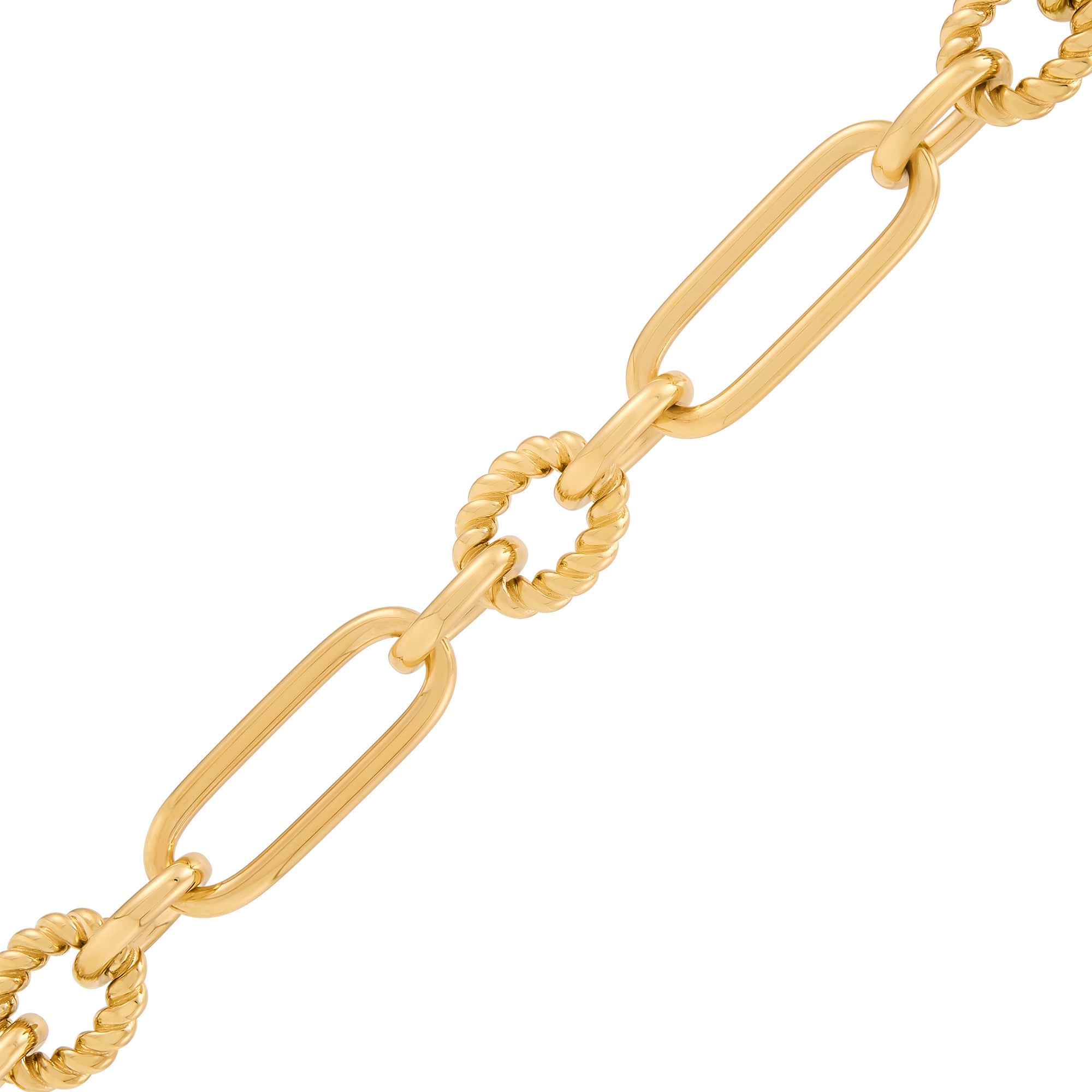 Polished & Rope Paperclip Link Necklace in 14K Yellow Gold