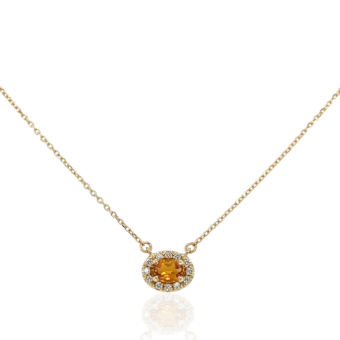14 Karat Yellow Gold Citrine and Diamond Station Necklace