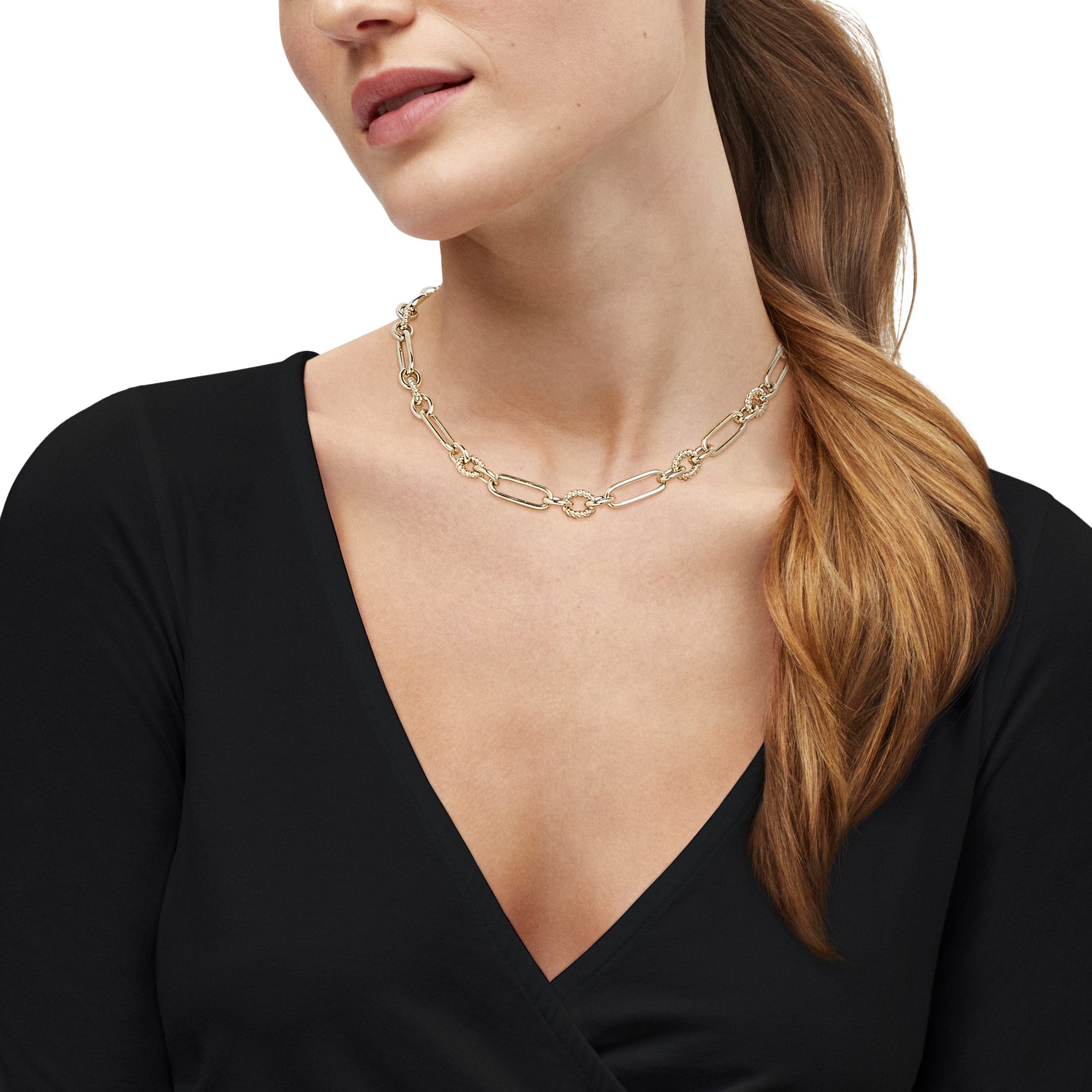 Polished & Rope Paperclip Link Necklace in 14K Yellow Gold