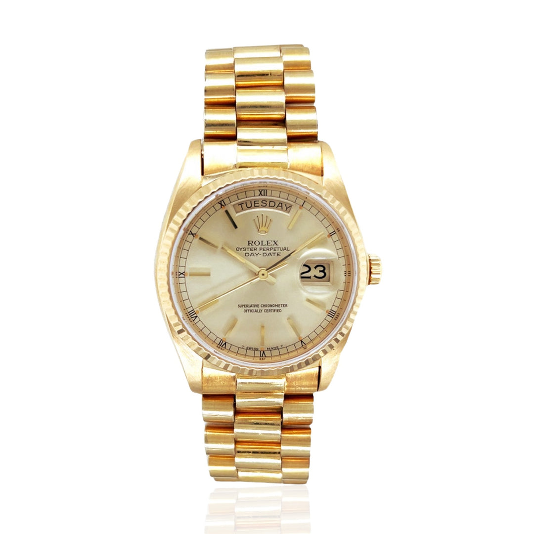Pre-Owned 18 Karat Yellow Gold Rolex Oyster Perpetual Day-Date 18038