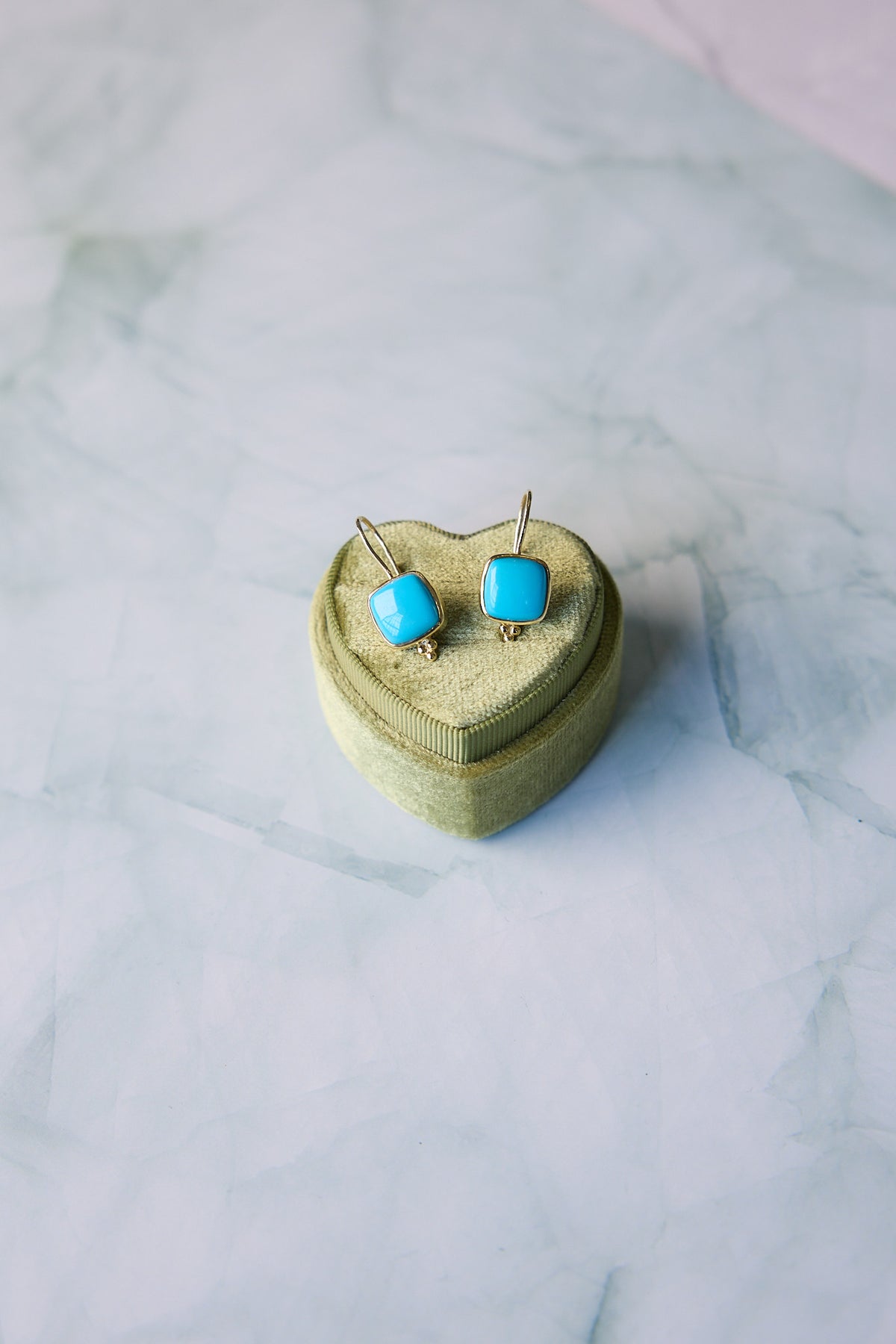 18 Karat Green Gold Sleeping Beauty Turquoise Earrings