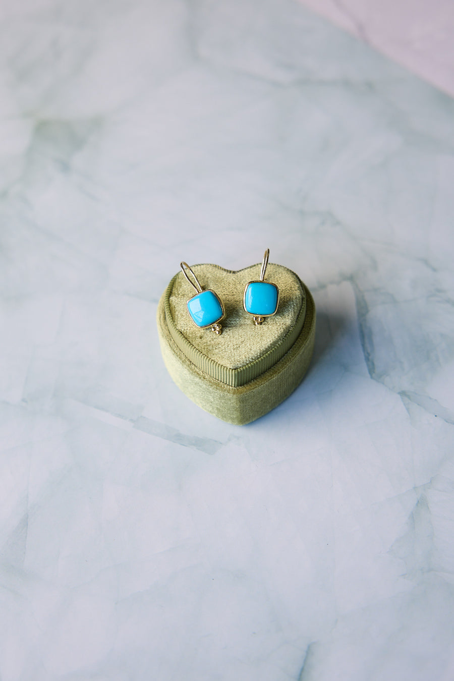 18 Karat Green Gold Sleeping Beauty Turquoise Earrings