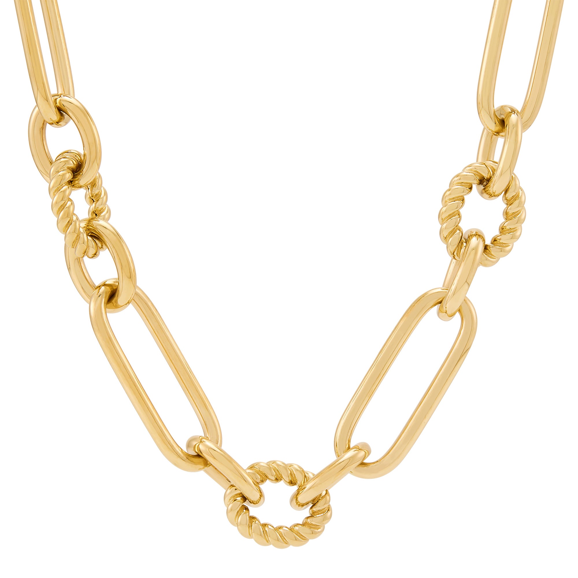 Polished & Rope Paperclip Link Necklace in 14K Yellow Gold