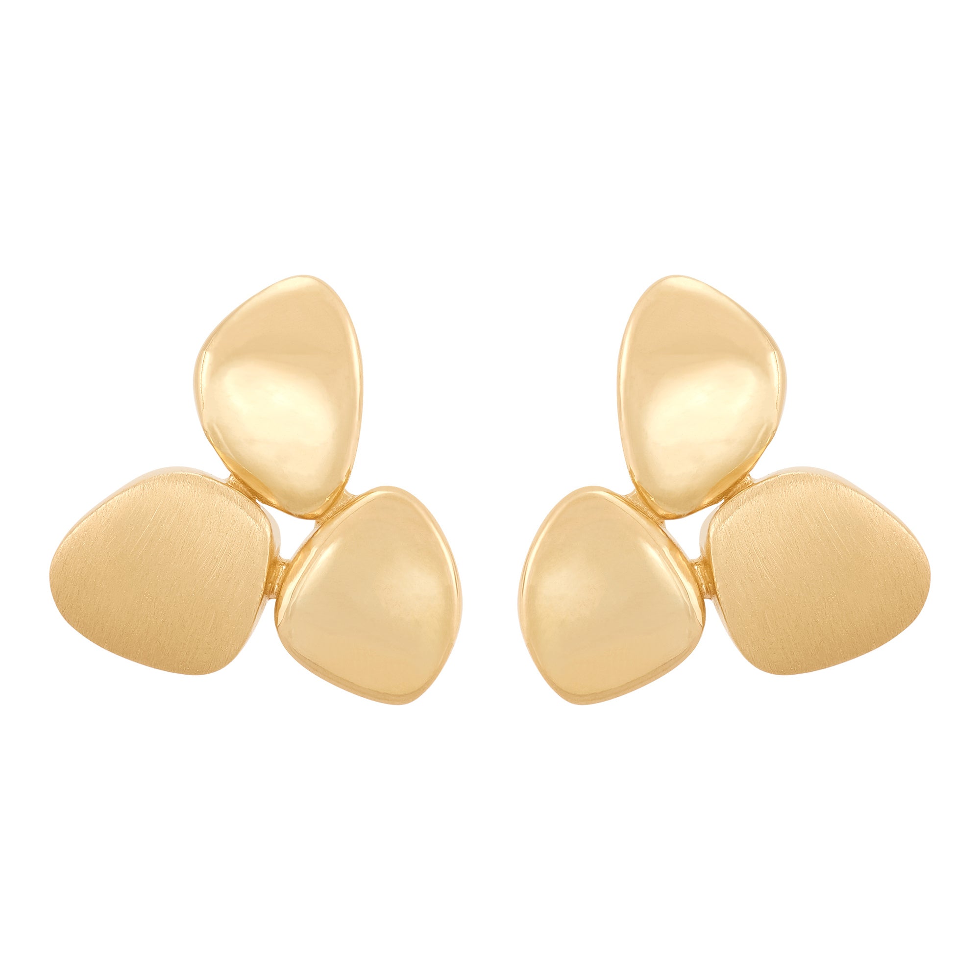 Satin & Polished Graduated Oval Disk Stud Earrings in 14K Yellow Gold
