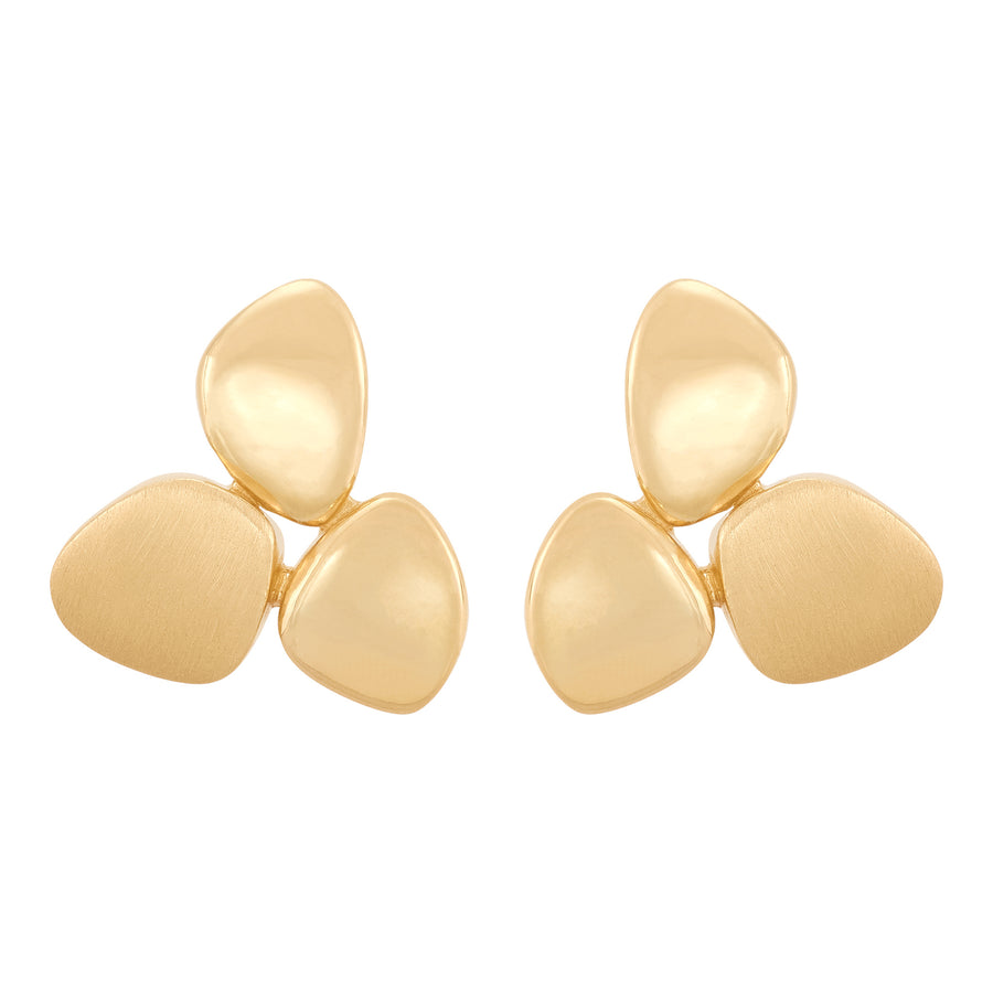 Satin & Polished Graduated Oval Disk Stud Earrings in 14K Yellow Gold