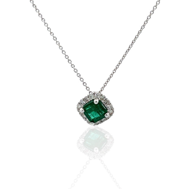 14 Karat White Gold Emerald and Diamond Pendant