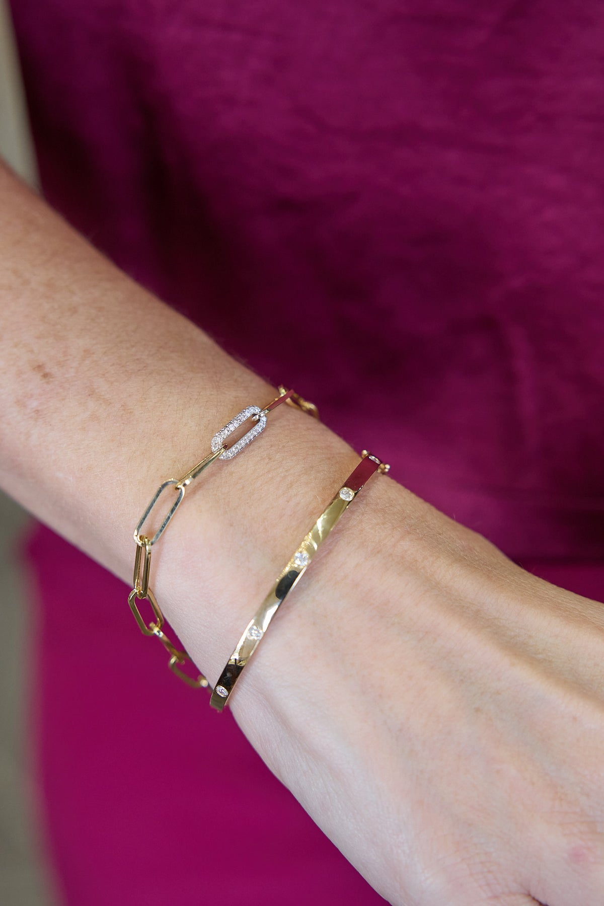 14 Karat Yellow Gold Diamond Link Bracelet