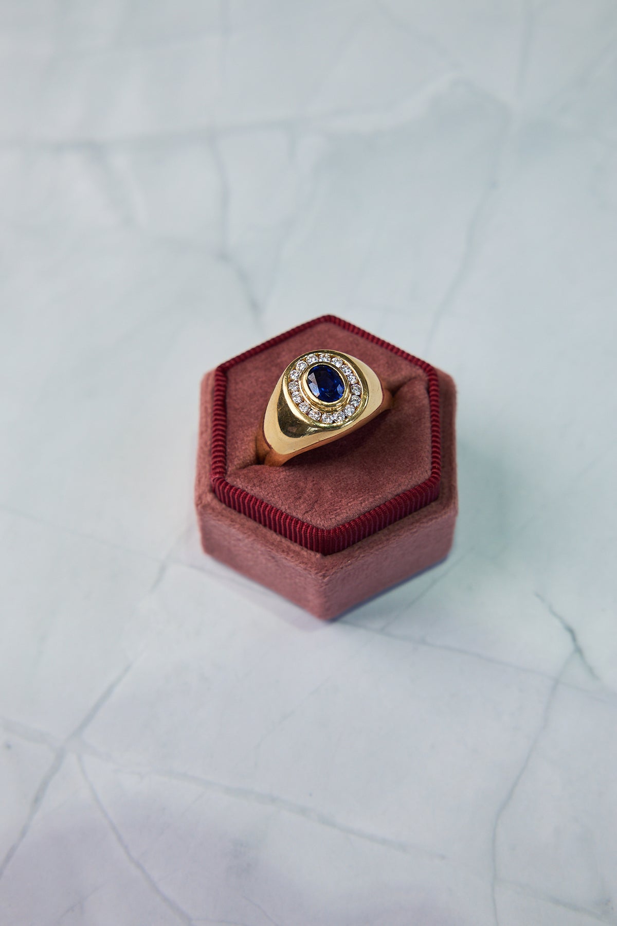 Vintage Sapphire & Diamond Gentleman’s Ring in 18K Yellow Gold, 1.73ctw