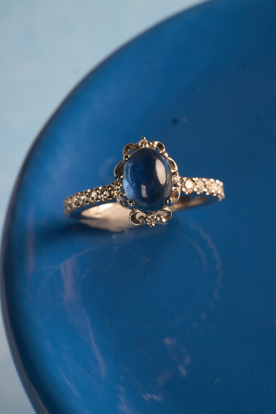 14 Karat White Gold Sapphire and Diamond Ring