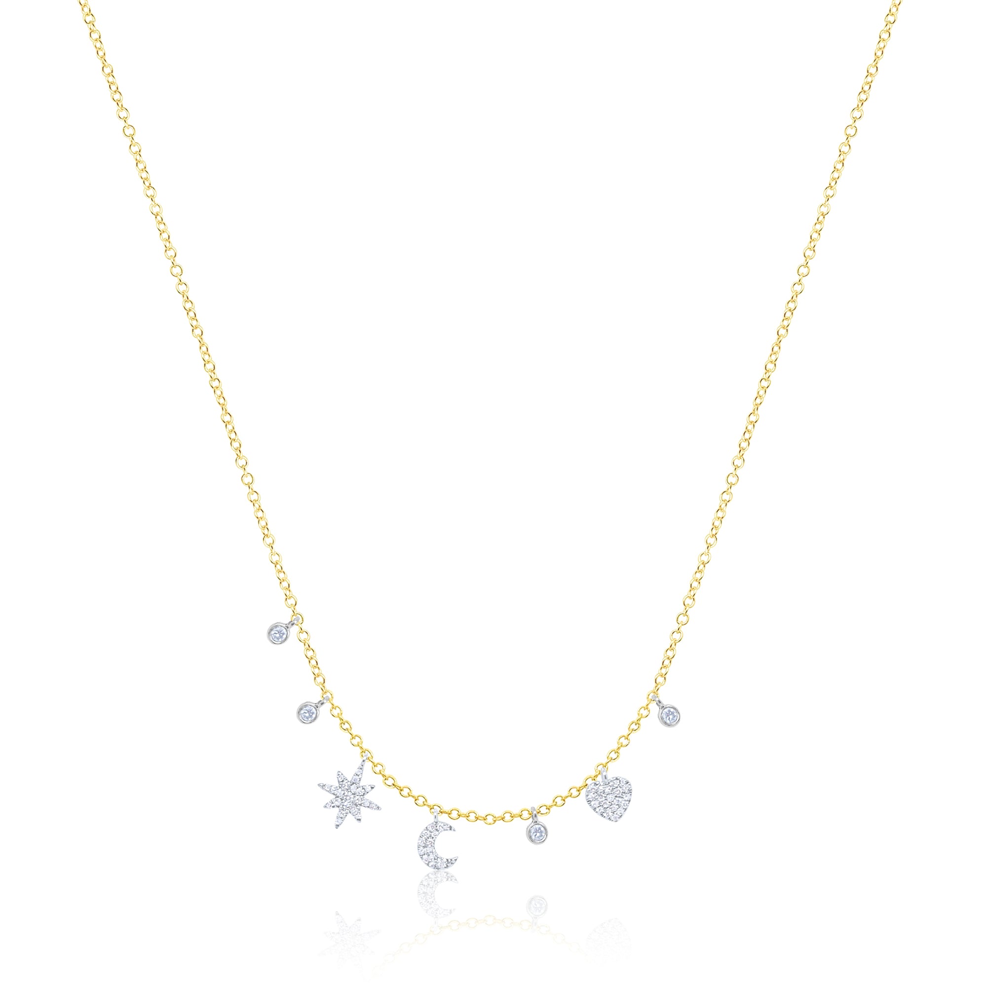 14 Karat White and Yellow Gold Diamond Station Necklace