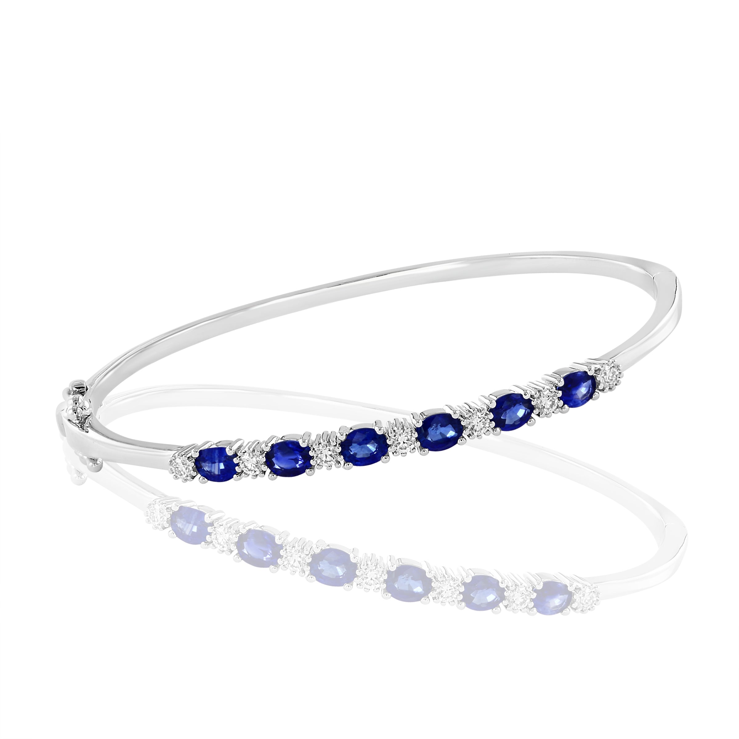 14 Karat White Gold Sapphire and Diamond Bangle Bracelet