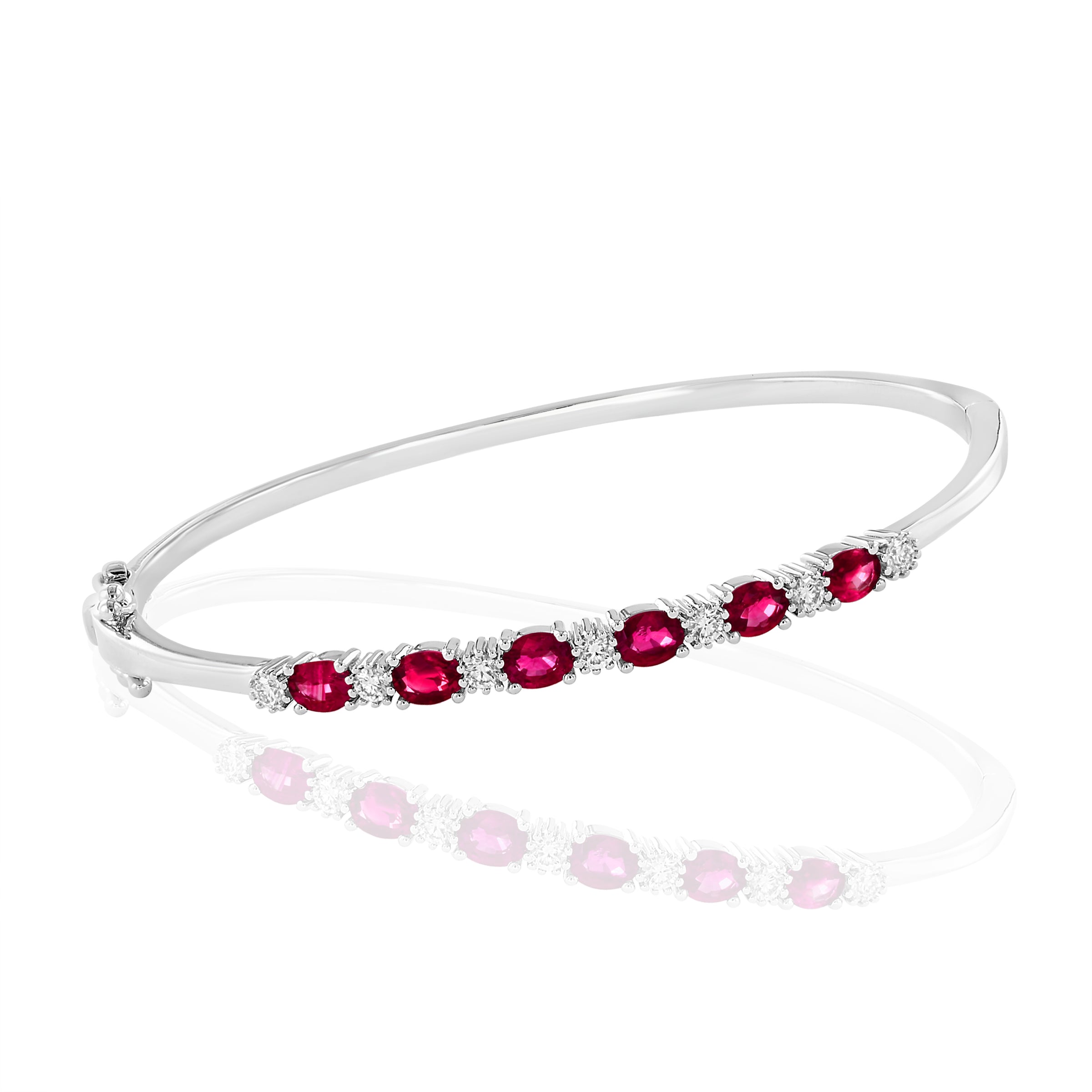 14 Karat White Gold Ruby and Diamond Bangle Bracelet