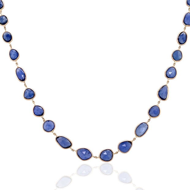 14 Karat Green Gold Blue Sapphire Necklace
