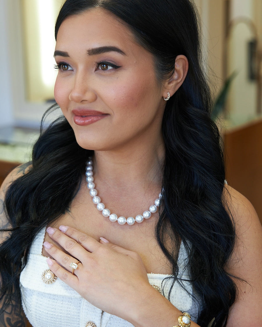 14 Karat Yellow Gold Freshwater Pearl and Diamond Earrings