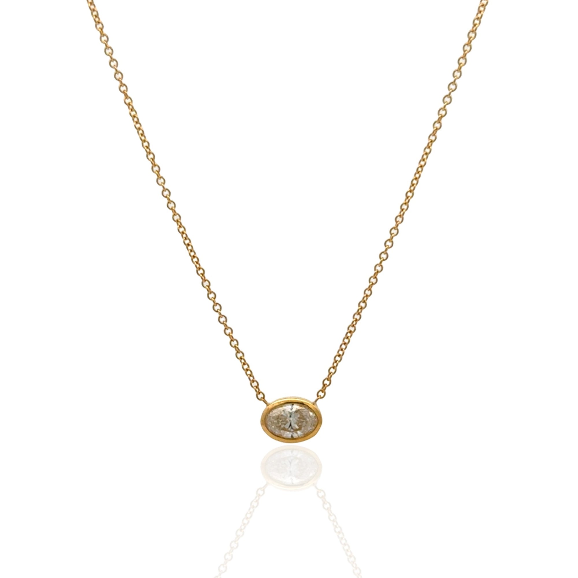 East-West Oval Diamond Pendant Necklace in 18K Yellow Gold