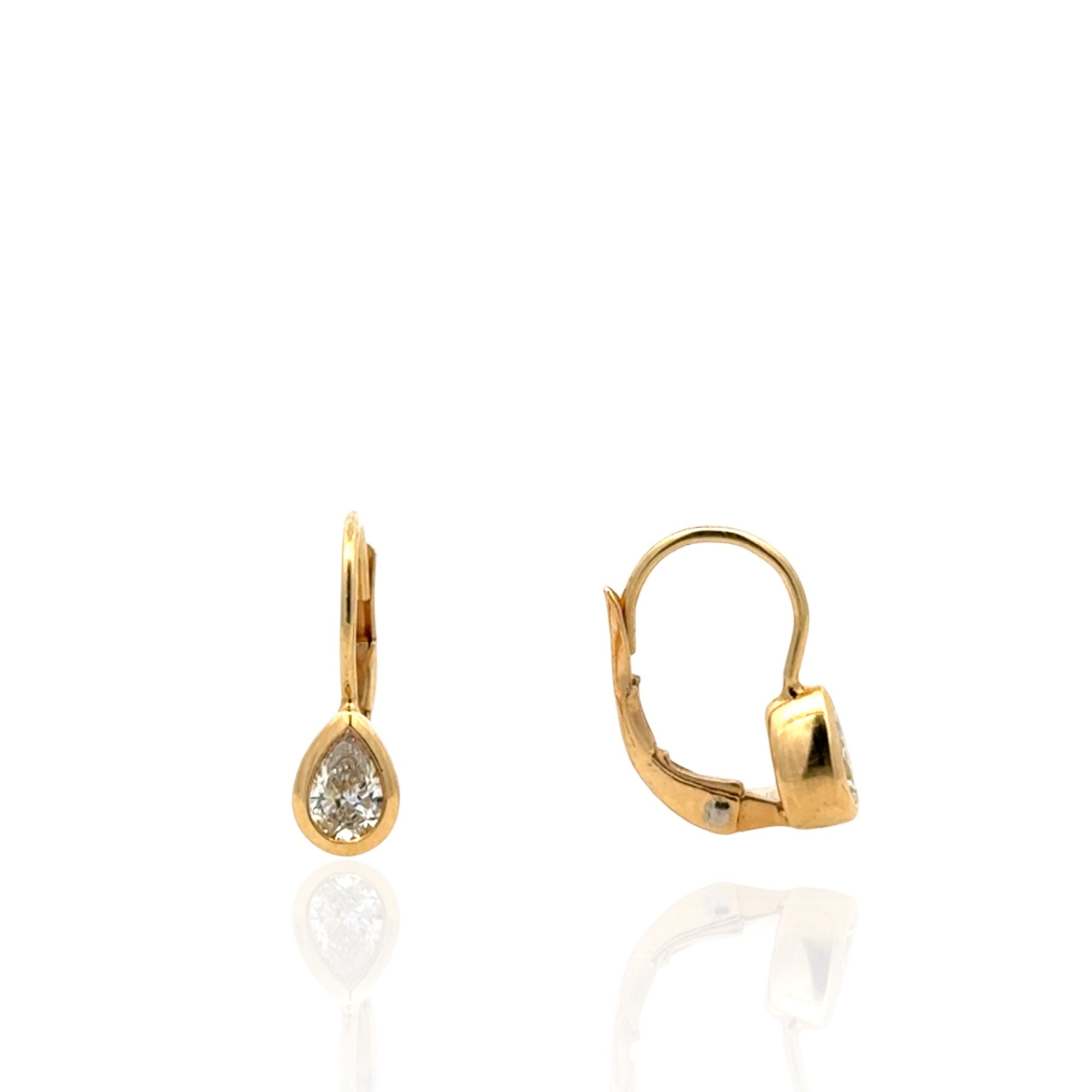 18 Karat Yellow Gold Bezel Set Diamond Earrings