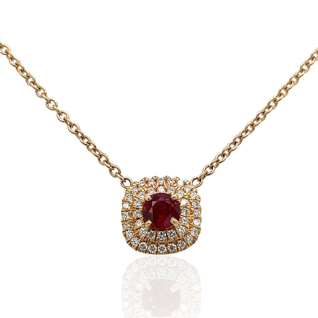 14 Karat Yellow Gold Ruby and Diamond Necklace