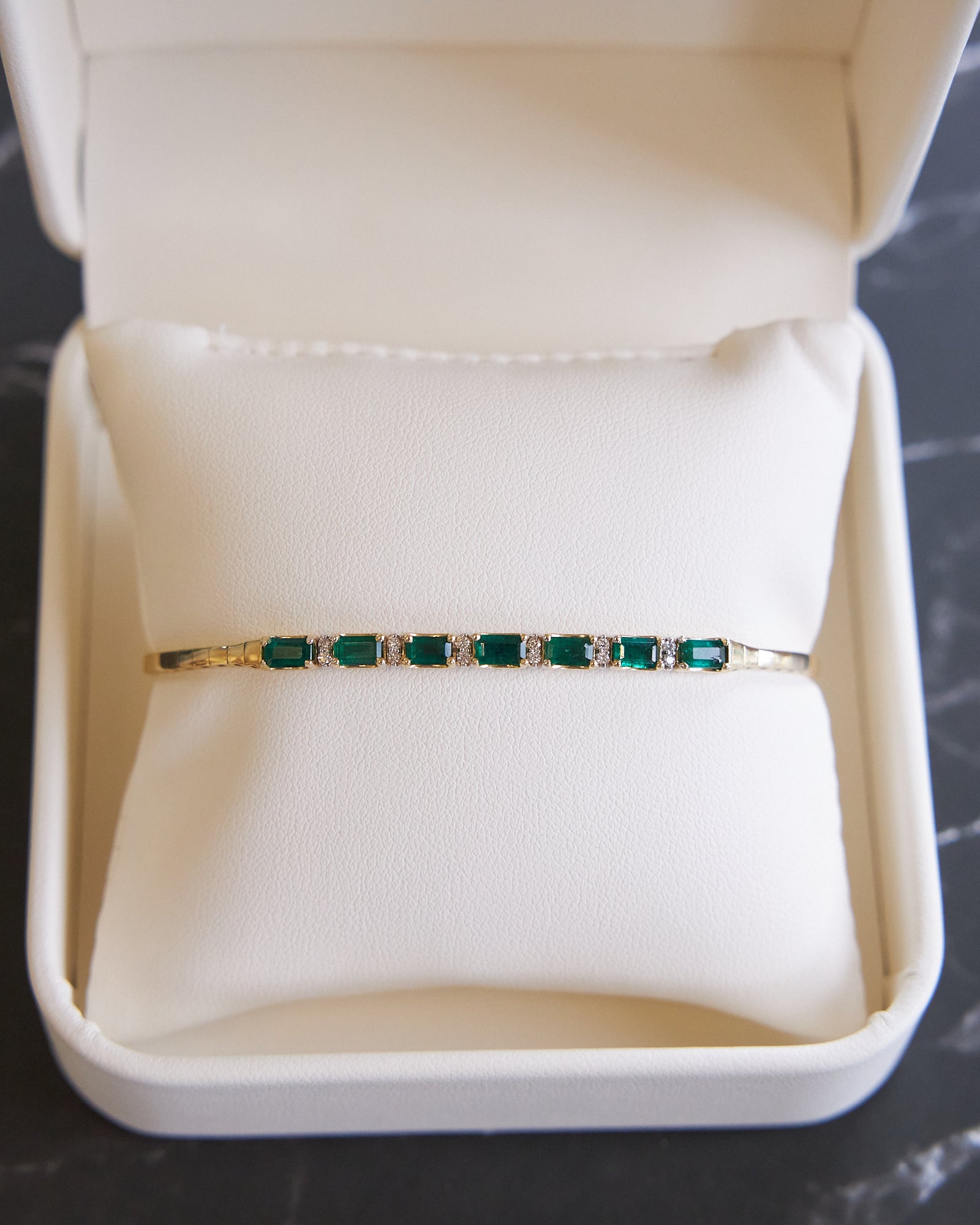 Emerald & Diamond Flexible Bangle Bracelet in 14K Yellow Gold, 1.94ctw