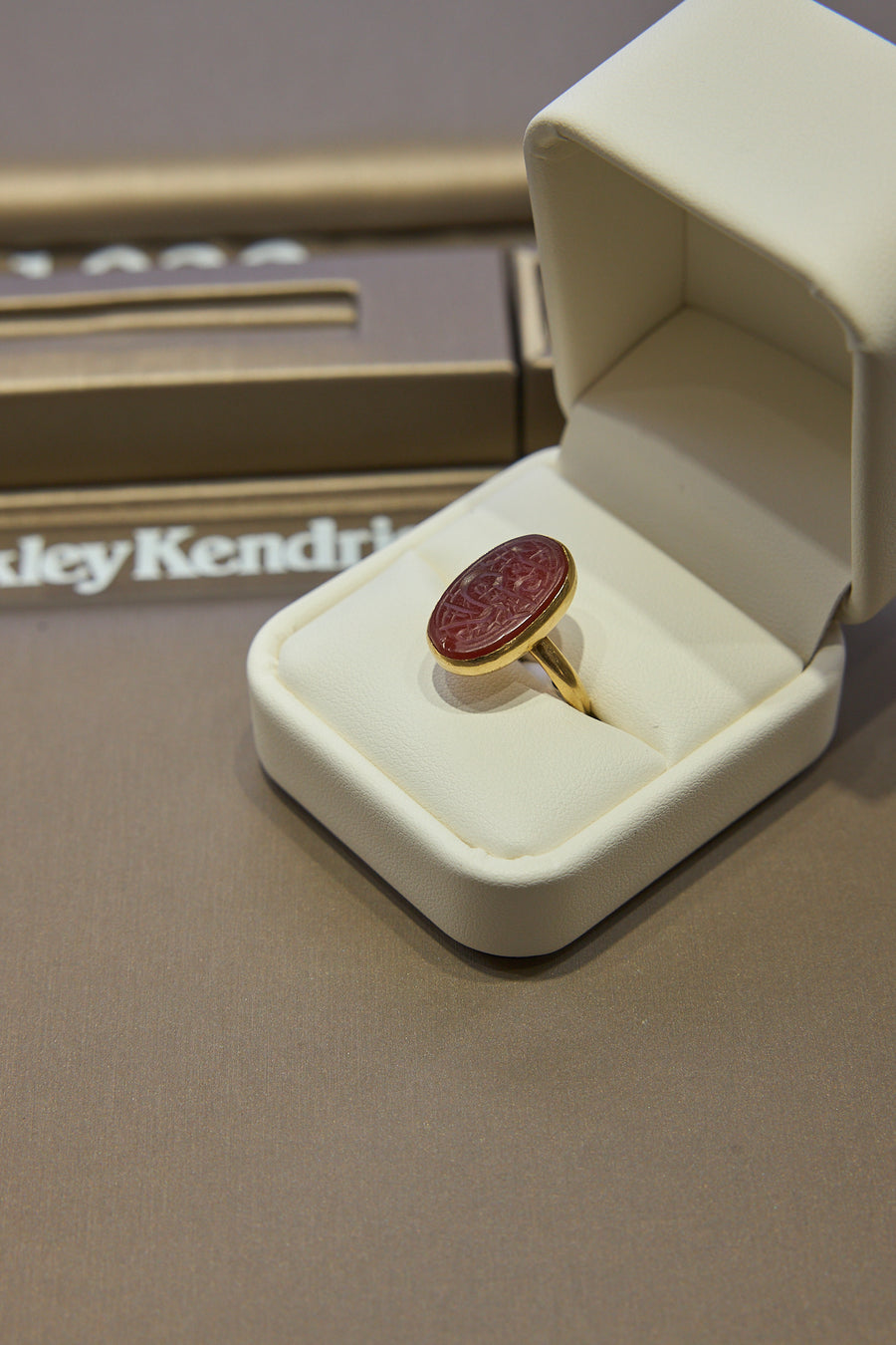 18 Karat Yellow Gold Red Onyx Ring