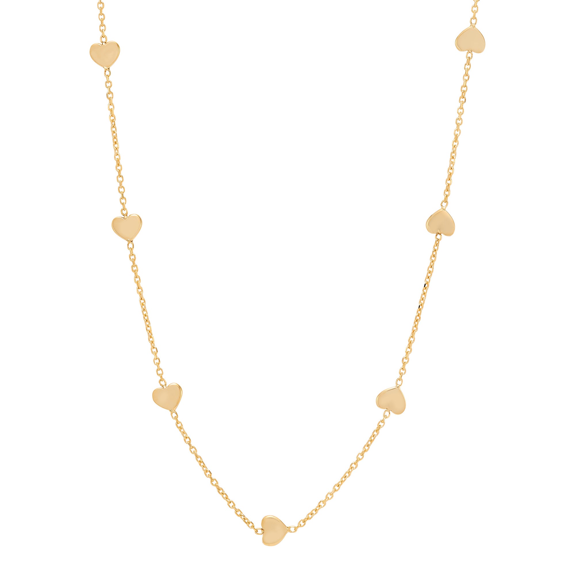 14 Karat Yellow Gold Hearts Station Necklace