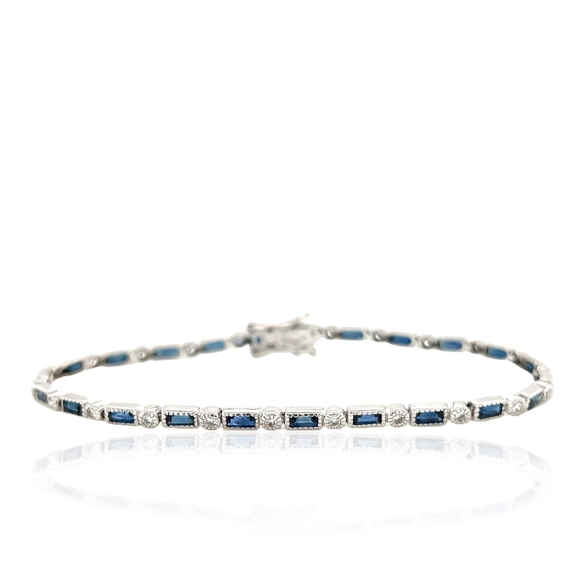 14 Karat White Gold Diamond and Sapphire Bracelet