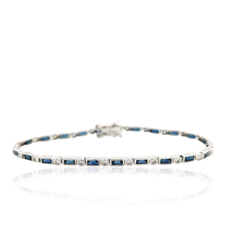 14 Karat White Gold Diamond and Sapphire Bracelet