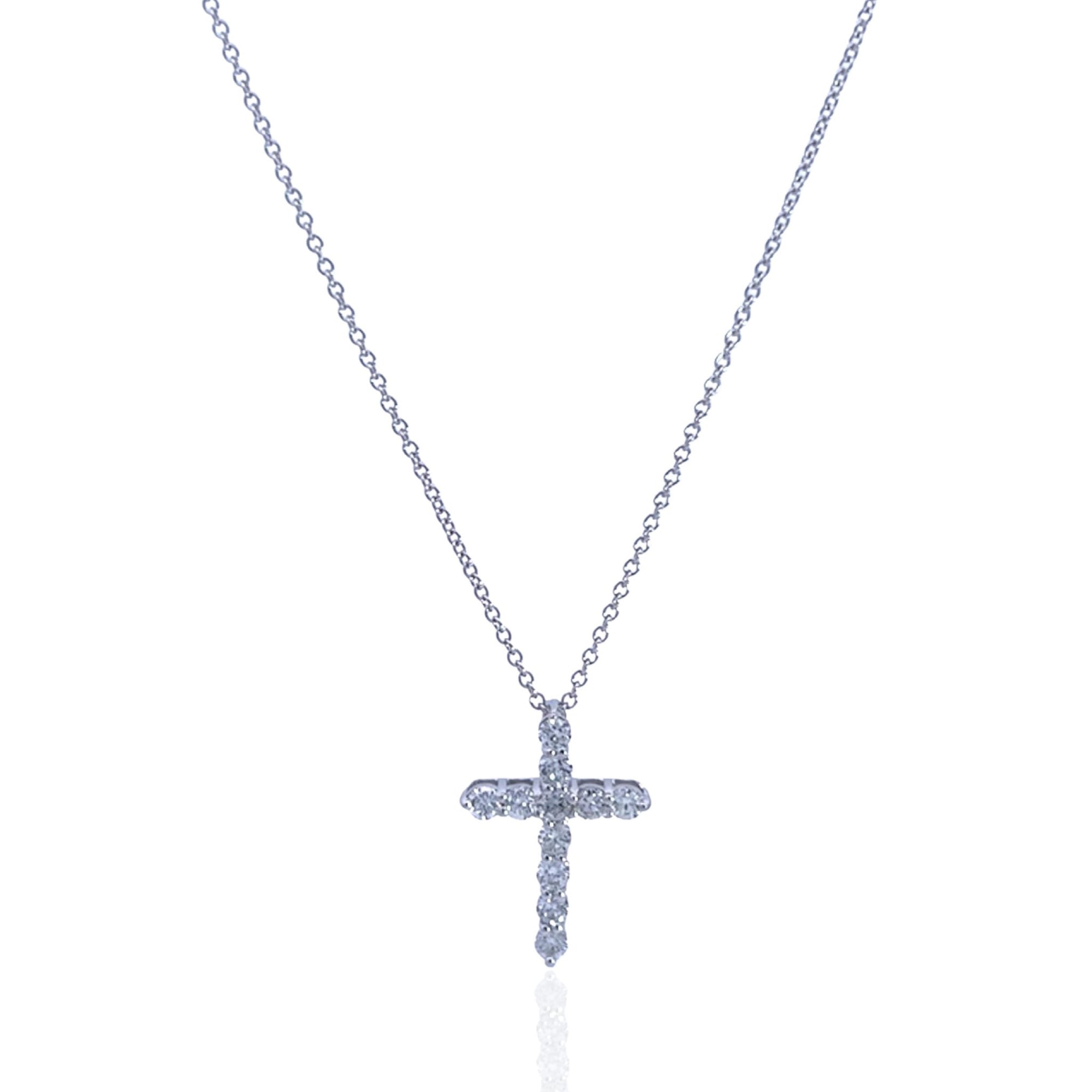 14 Karat White Gold Diamond Cross Necklace