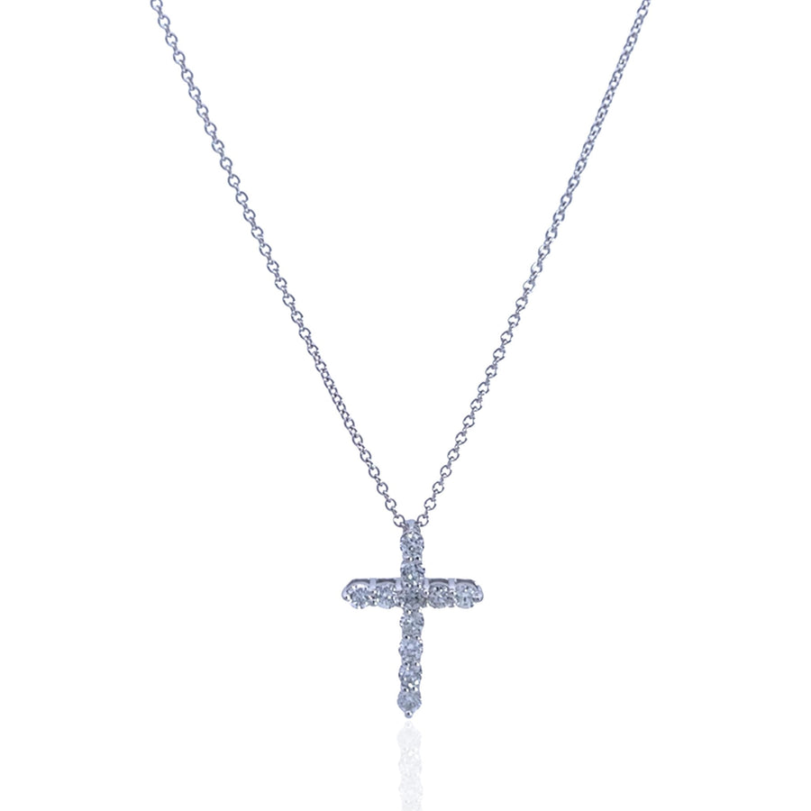 14 Karat White Gold Diamond Cross Necklace