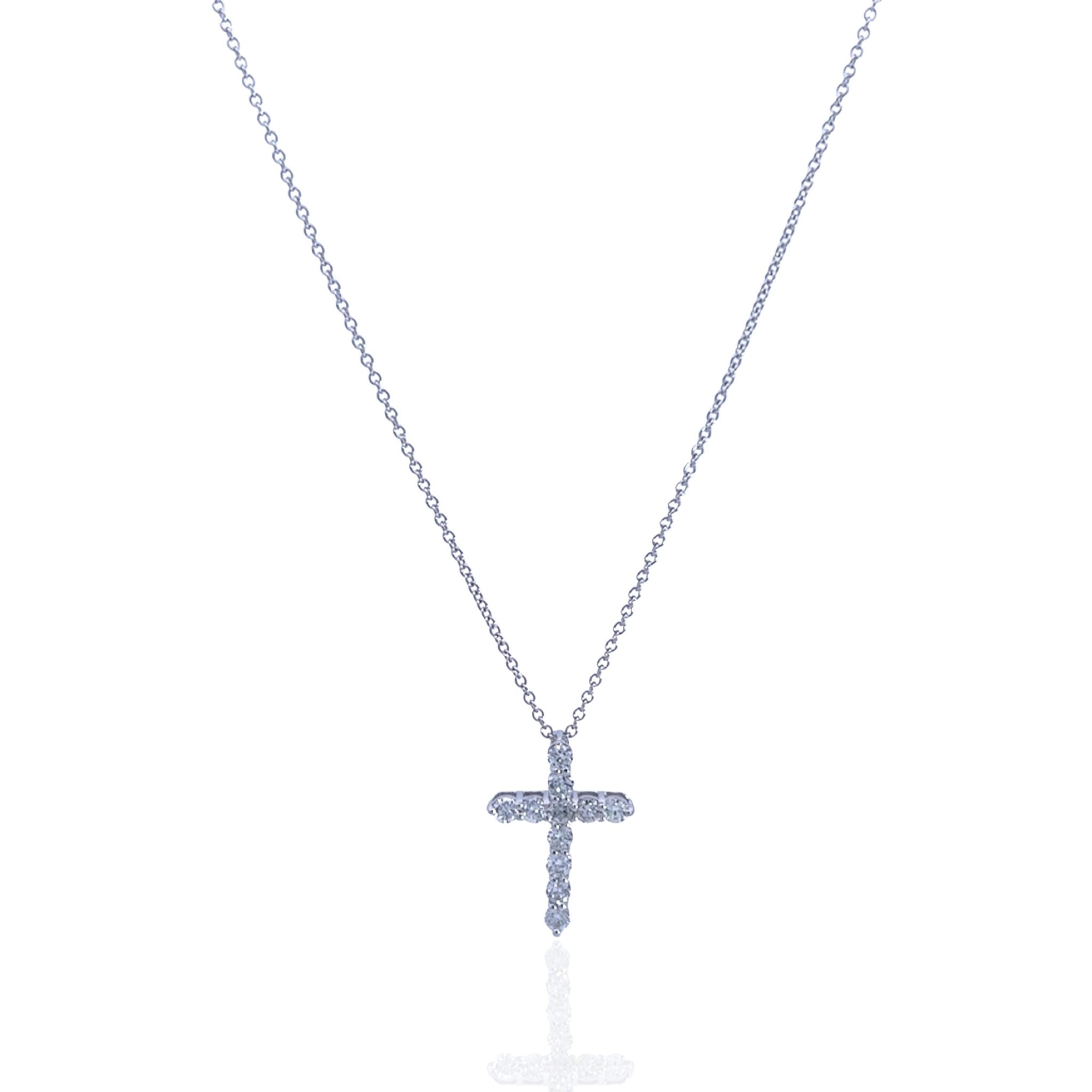 14 Karat White Gold Diamond Cross Necklace