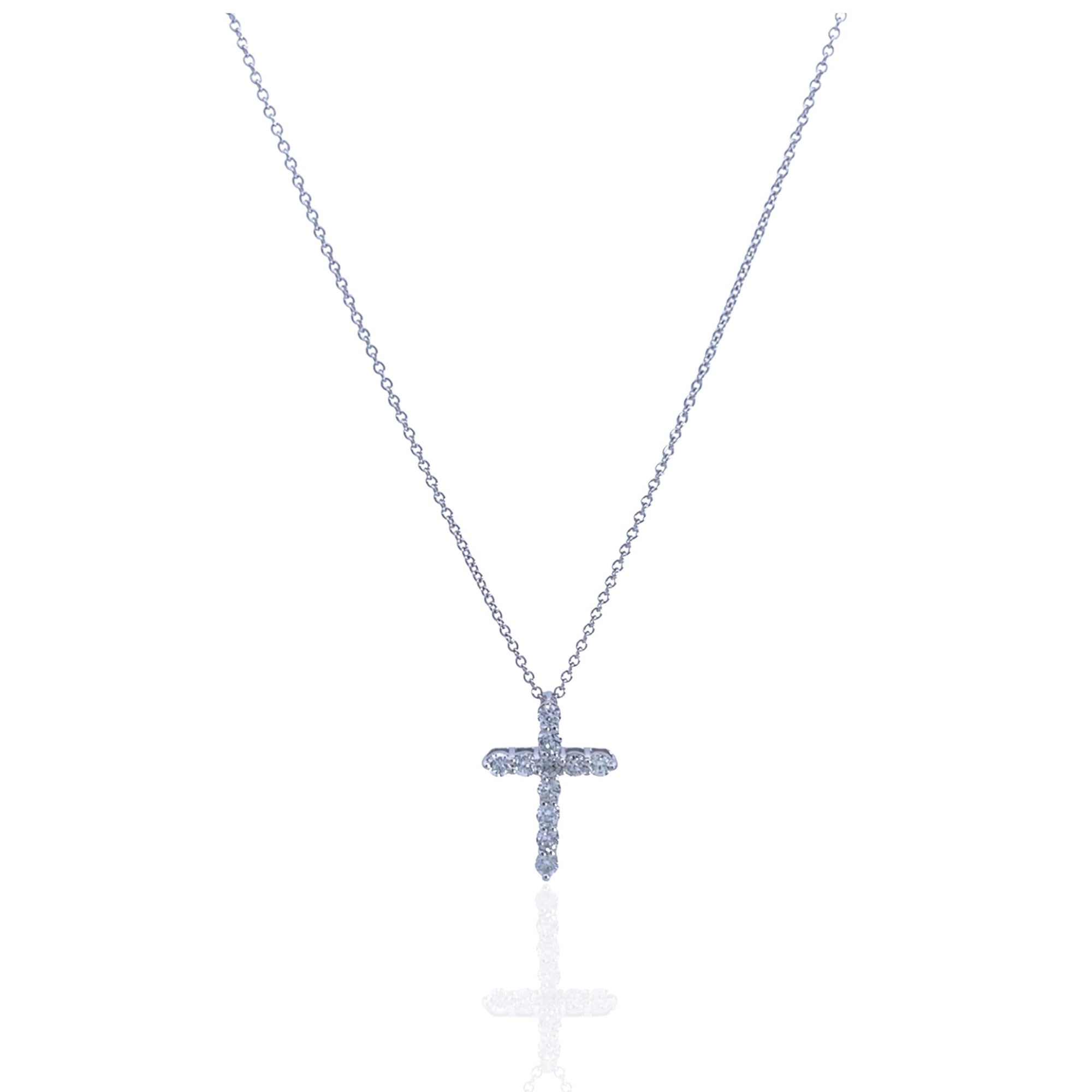 14 Karat White Gold Diamond Cross Necklace